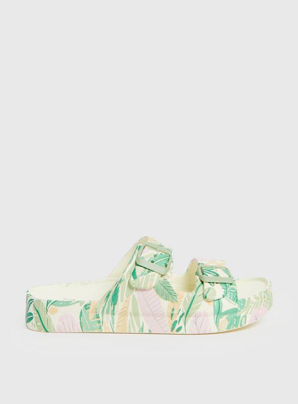 Buy Tropical Print Double Strap Pool Sliders 4 Sandals Tu